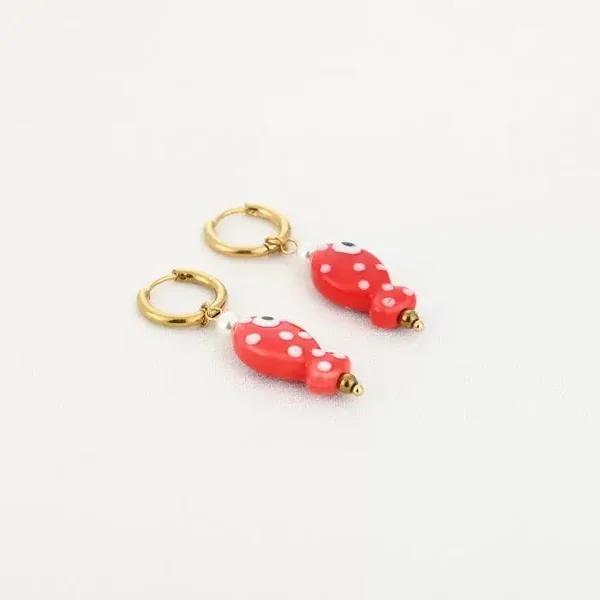 Bedel oorbellen visje rood