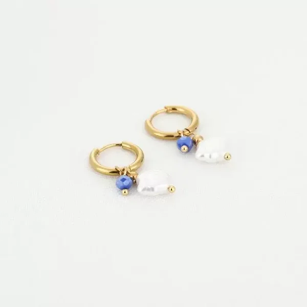 Oorbel parel schelp blauw