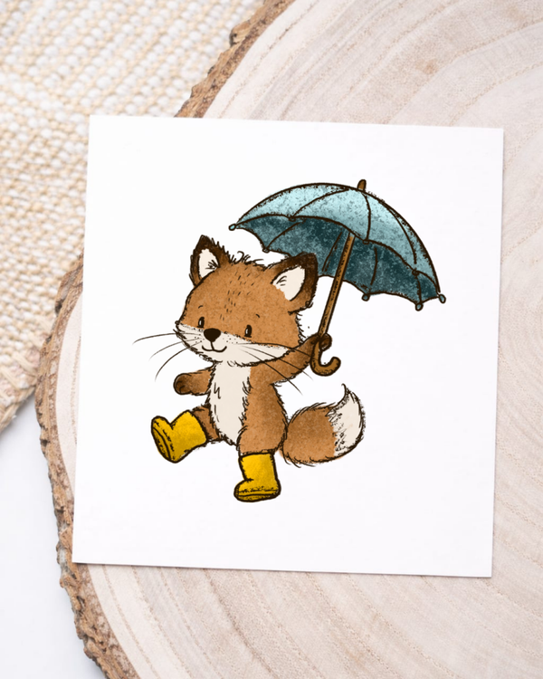 Fuchs mit Regenschirm