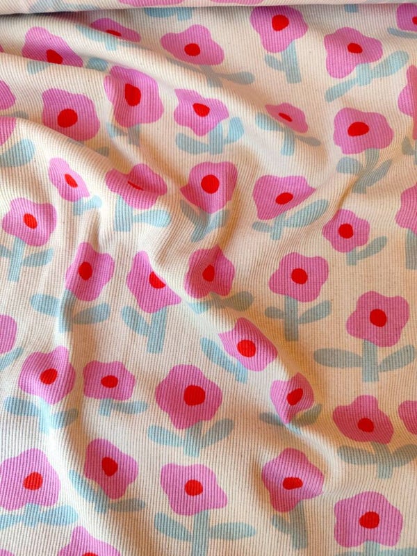 Ribjersey  Blumen Jennifer Bouron- Natur/Rosa