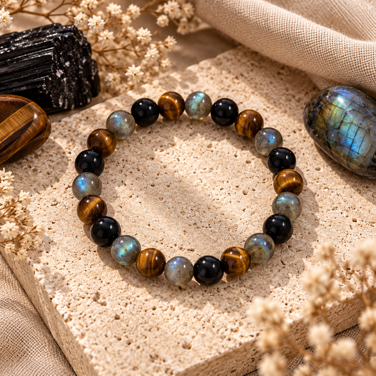 PROTECTION - Oeil de tigre, Labradorite, Tourmaline
