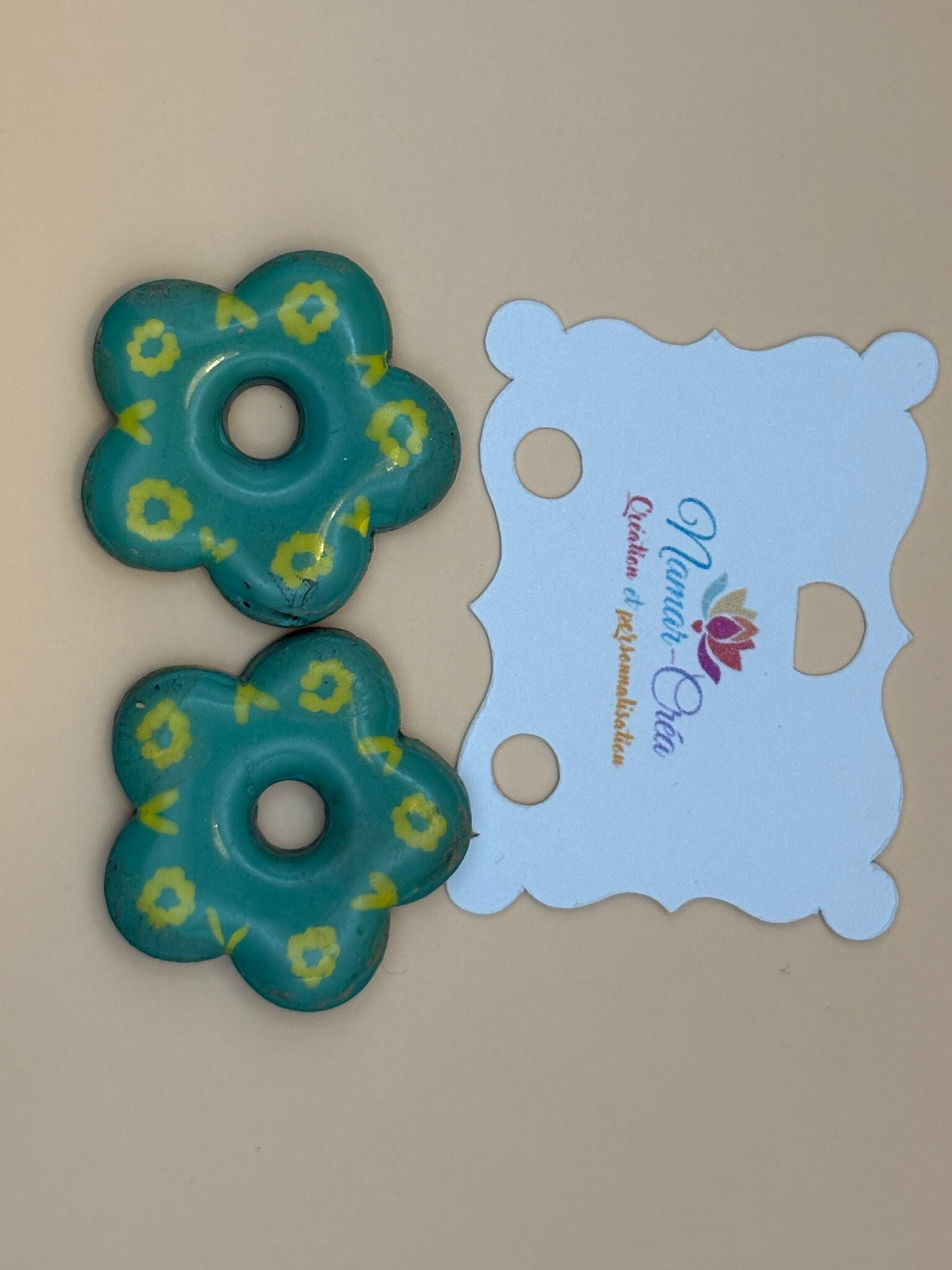 Pampilles Fleur Vert Turquoise Motif Jaune