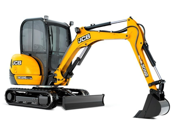 Te huur Mini kraan JCB 2,6 ton met aanhanger 3500 kg totaal gewicht.