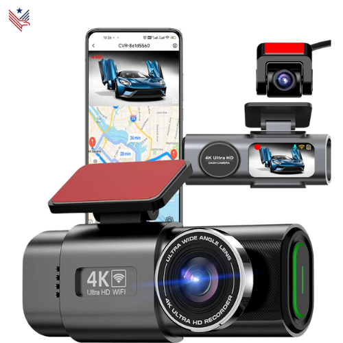Dual Dashcam Auto 4K met GPS, WiFi & Nachtzicht – Voor- en Achtercamera, 24-uurs Parkeermodus, App-bediening