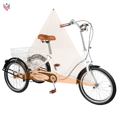 Driewieler Volwassenen (wit) 20 Inch – Veilige Fiets met Mand voor Senioren en Volwassenen – Comfortabel, Stabiel en Verstelbaar – Ideaal voor Boodschappen en Recreatie