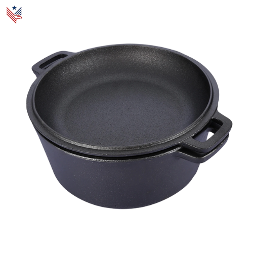 2-in-1 Gietijzeren Dutch Oven – Braadpan en Koekenpan in Eén | Geschikt voor Inductie, Oven & Open Vuur