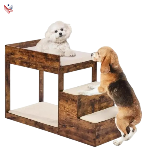 Honden Stapelbed met Trap – 3-Laags Hondenbed voor Kleine en Oudere Huisdieren – Gemakkelijk Klimmen en Rusten – Ideaal voor Bank of Bed