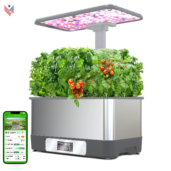 Hydrocultuur Kweeksysteem voor Binnen – 8-Pods Kruiden- en Groentetuin met LED Kweeklamp en App-bediening