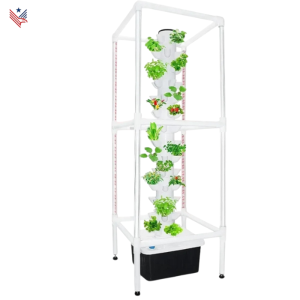 Hydrocultuur Verticale Groeitoren - 6-Tiers 30 Plantgaten Hydrocultuur Verticale Kit - Toren Staande Grondloze Groenteteler met LED Verlichting & Watertank