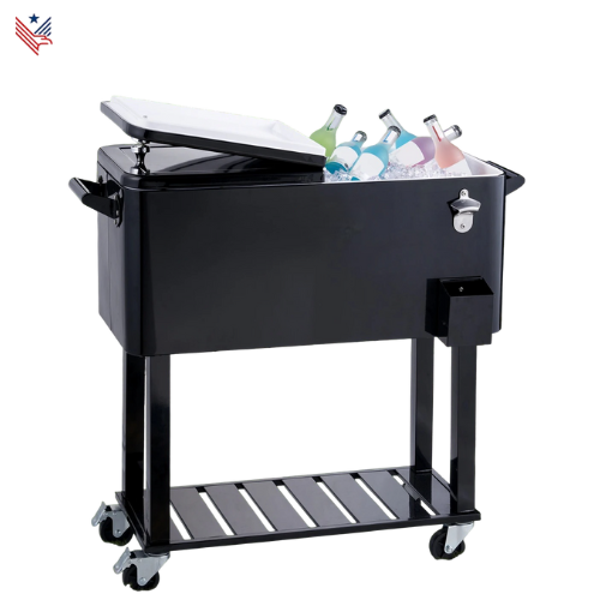 Draagbare Ijskist –  Koeler op Wielen – 80 Liter | 48u Isolatie | Buitentrolley met Flessenopener & Afvoerplug | Voor Tuin, Feest & Barbecue