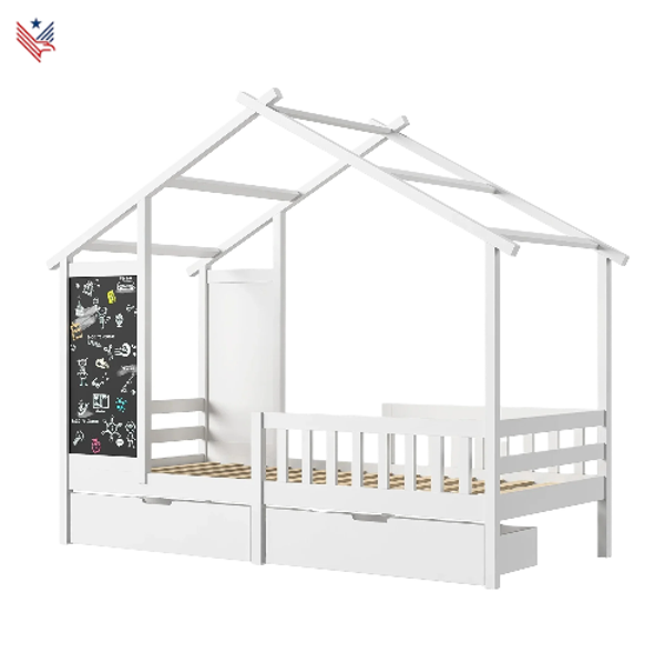Kinderbed - bed -  2 Laden en Veilige Omheining - 90x200cm