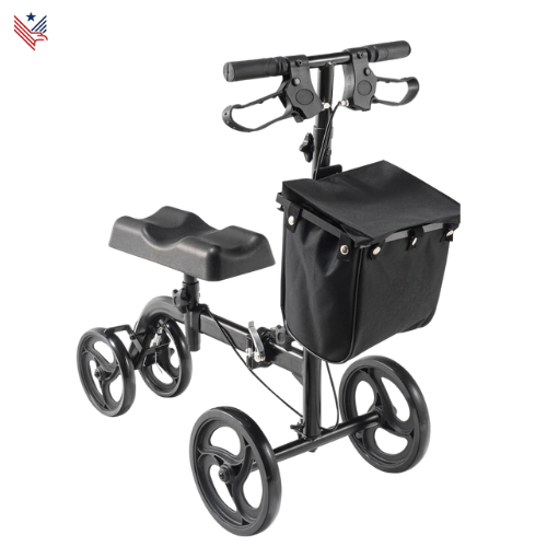 Opvouwbare Knie-Scooter – All-Terrain – Bestuurbare Kniewandelaar van Koolstofstaal | Verstelbaar Stuur & Kniekussen | Massieve Wielen | Tot 300 kg Draagkracht