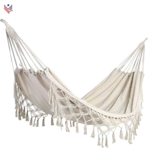 Luxe Canvas Hangmat voor 2 Personen - Sterk tot 200KG - Opvouwbare Hangmat voor Tuin, Balkon en Camping - Zwart of Wit - 240x150CM