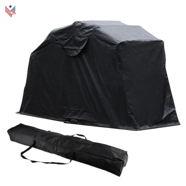 Motorhoes met Stalen Frame – Opvouwbare Garage van Oxford Stof 600D – UV-bescherming en Ventilatie – Geschikt voor Motorfiets, Fiets en Gereedschap (269x104x155 cm)