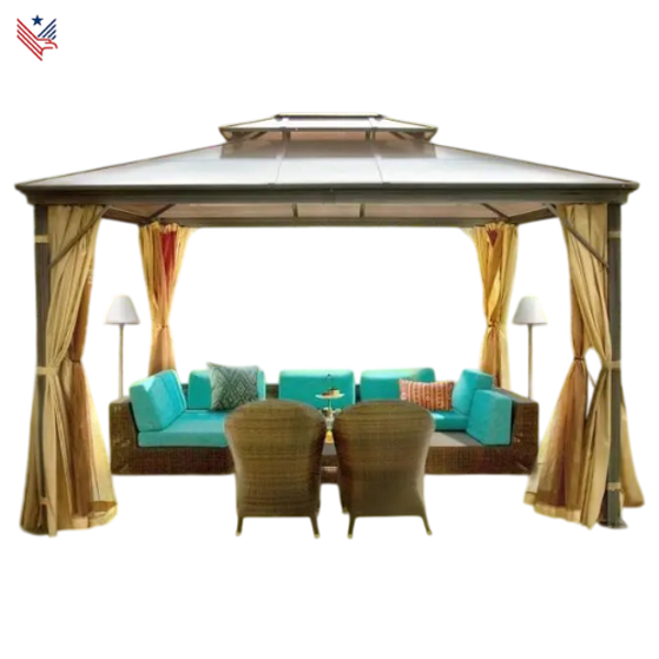 Luxe Waterdichte Terrasoverkapping met Dubbel Dak en Gaas – Paviljoen Ideaal voor Tuin, Terras of Feest