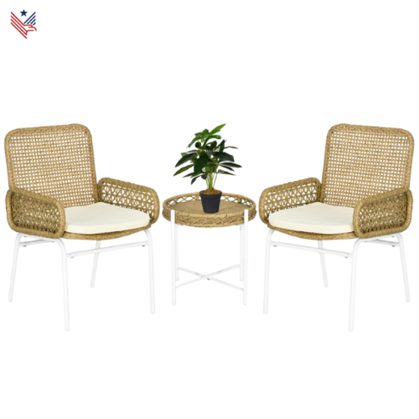 3-Delige Outdoor Tuintafel en Stoel Set – Stijlvolle Rotan Bistroset met Comfortabele Kussens