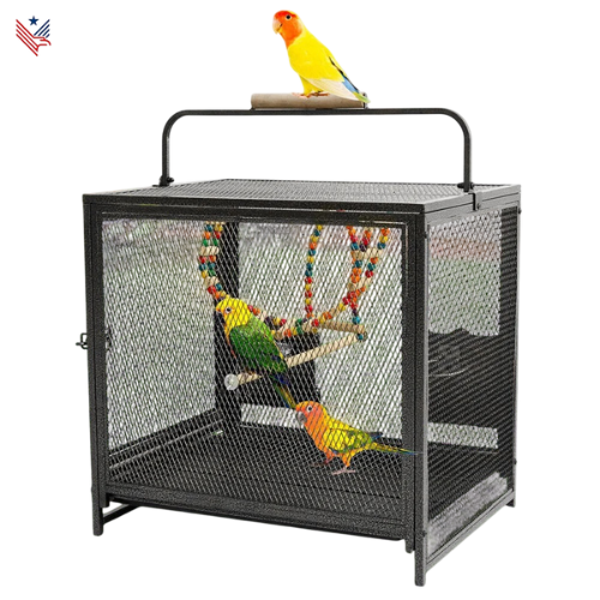 Draagbare Vogelkooi / Reiskooi met Handvat en Houten Zitstok - Reiskooi voor Papegaaien, Kanaries, Parkieten en Meer