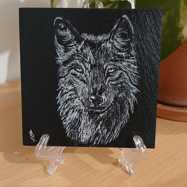 Ardoise peinte loup