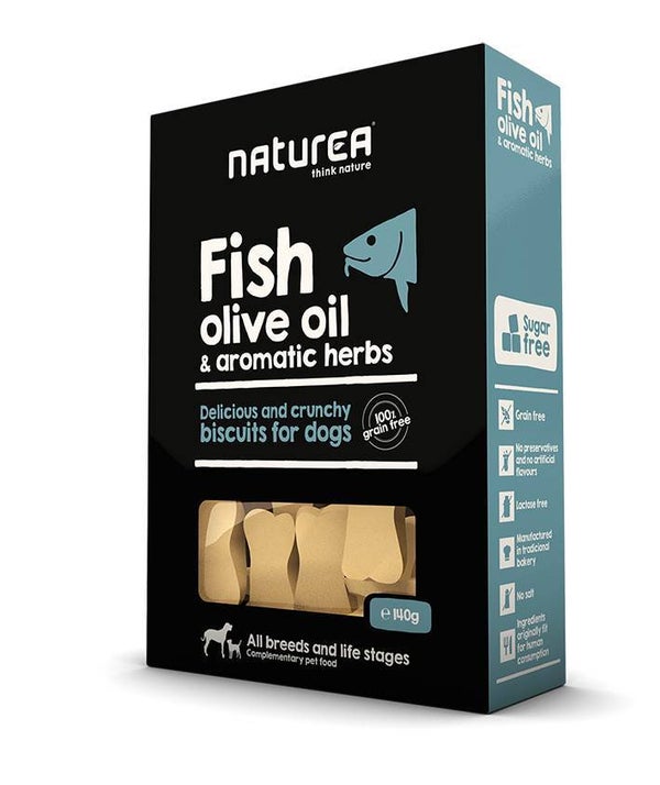 Naturea Dog Biscuits Fish Olive Oil Herbs 8 x 140 gram