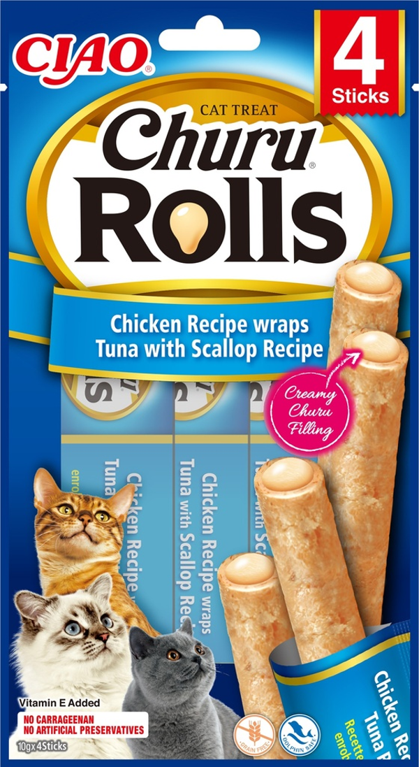 Inaba Churu Rolls Wraps Tuna & Scallop 40gr