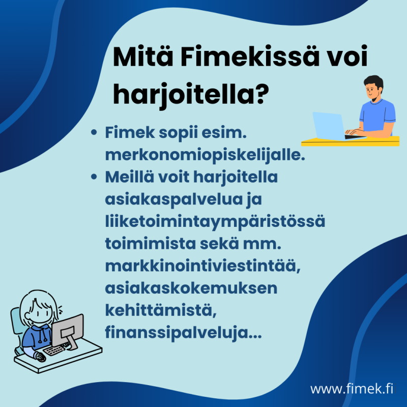 Fimekissä voi harjoitella erilaisia liiketoiminnan osa-alueita.