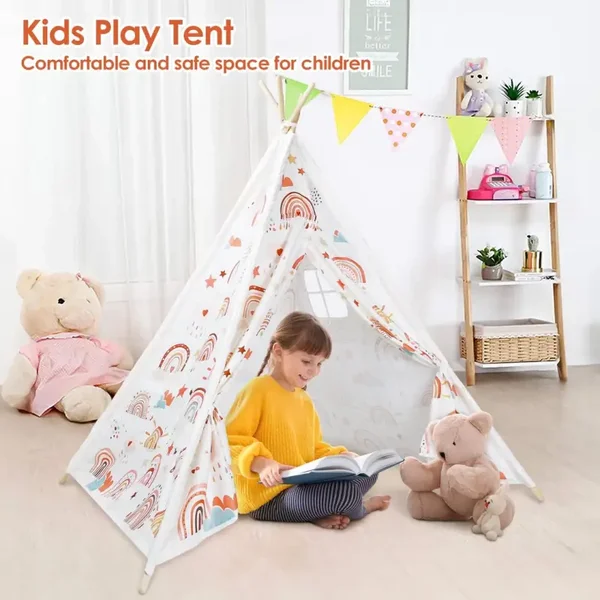 Teepee Tent for Kids,Children’s Play Tent with Inner Pocket,Kids Teepee Tent Indoor,Gift for Girls Boys-Boho Rainbow