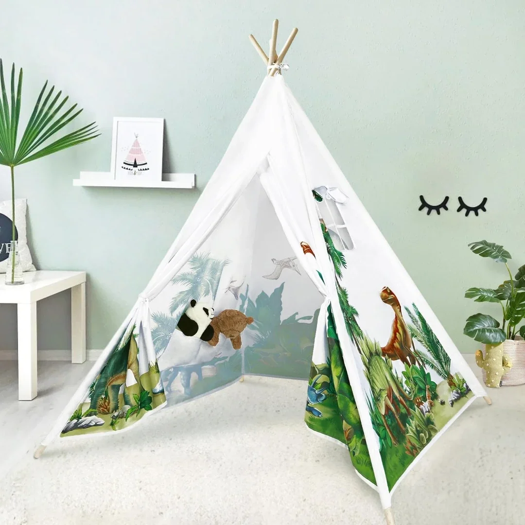 Dinosaur Teepee Tent for Kids,Children’s Play Tent with Inner Pocket,Kids Teepee Tent Indoor,Gift for Girls Boys