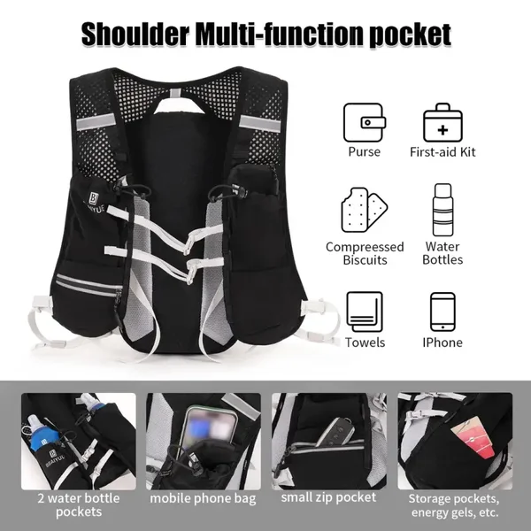 BBAIYULE Running Vest Backpack,Hydration Backpack Water Backpack Hydration Vest,Lightweight Trail Running Backpack 5.5L,Daypack for Hiking Cycling Marathon Women Men (With Hydration bladder)