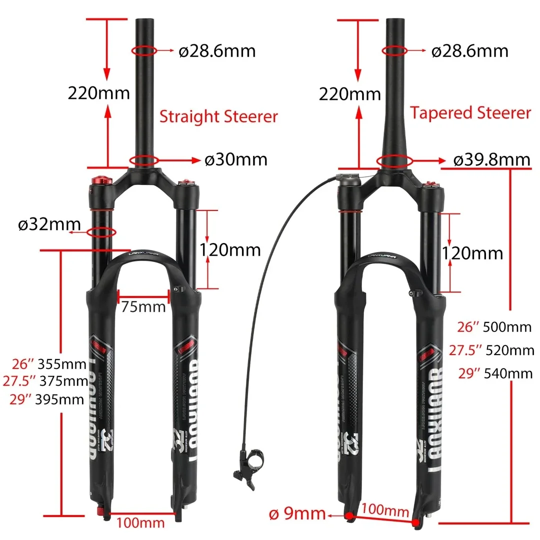 LANXUANR 26/27.5/29 Inch Mountain Bike Fork Rebound Adjustment,Air Supension Front Fork 100mm Travel,9mm Axle,Disc Brake (Straight Steerer - Manual Lockout, 27.5)