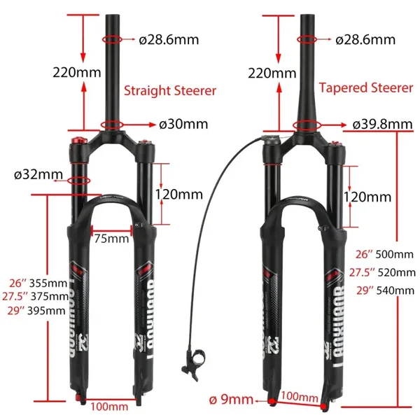 LANXUANR 26/27.5/29 Inch Mountain Bike Fork Rebound Adjustment,Air Supension Front Fork 100mm Travel,9mm Axle,Disc Brake (Straight Steerer - Manual Lockout, 27.5)