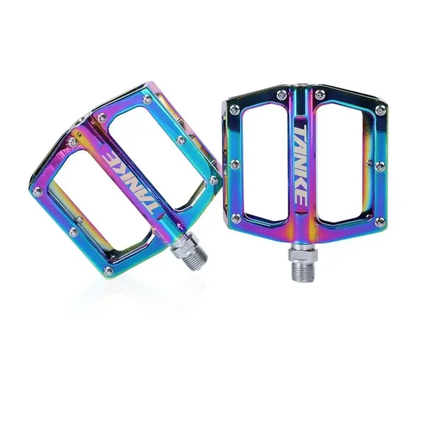 (Used) in good condition, 1 Pair Bike Pedals Aluminum Alloy Cycling Pedals Lightweight Sealed Bearing Flat Pedals W/Anti-Skid Pins for Road Mountain Bike (Colorful) MTB peddle