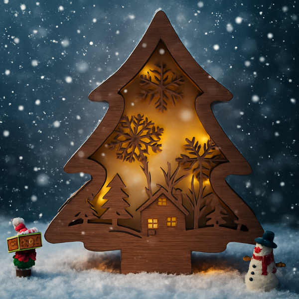 Handgefertigter Holz-Tannenbaum mit integrierter Lichterkette – Winterdeko aus Walnuss | DajoNasa Creatives