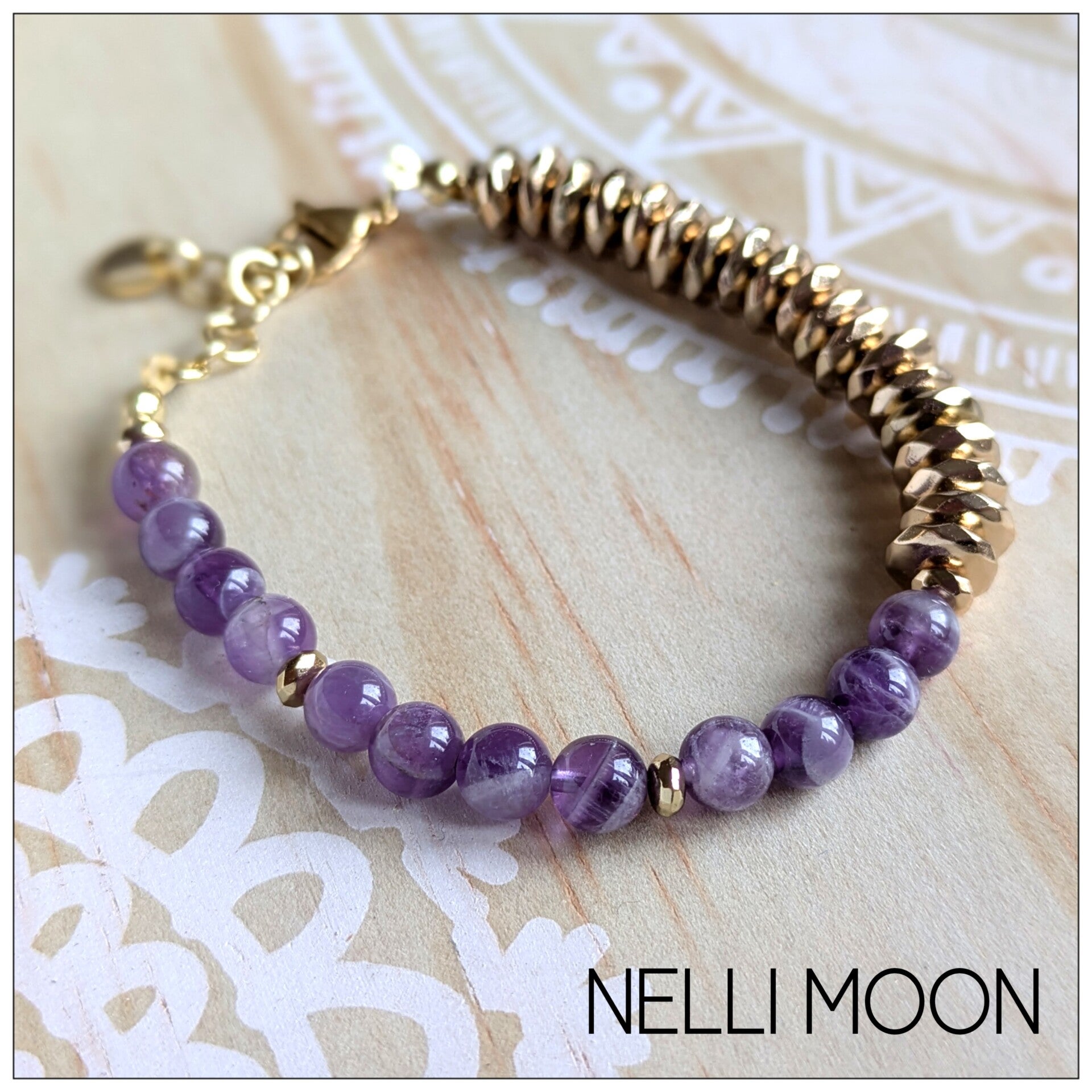 Edelsteinarmband "Midnight gleam" - Amethyst und Hämatit