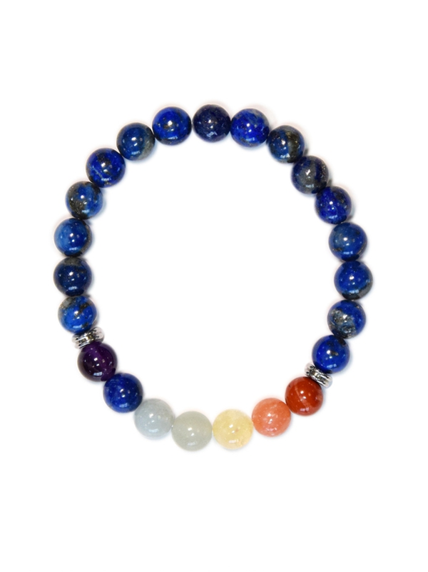 Bracelet 7 Chakras Lapis-lazuli Perles rondes 8 mm