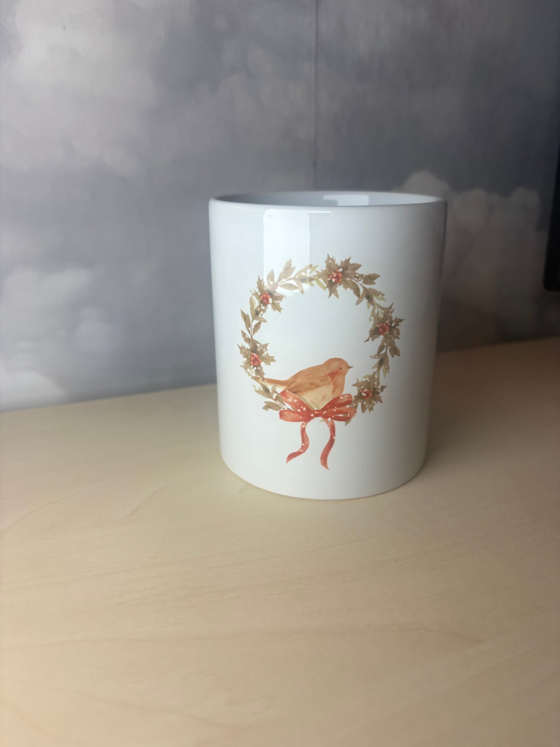 Christmas Robin Wreath Print Mug