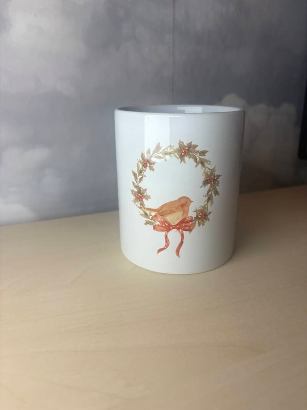 Christmas Robin Wreath Print Mug