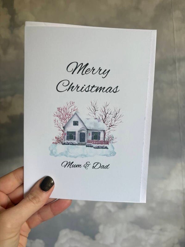 Mum & Dad Snow House Christmas Card