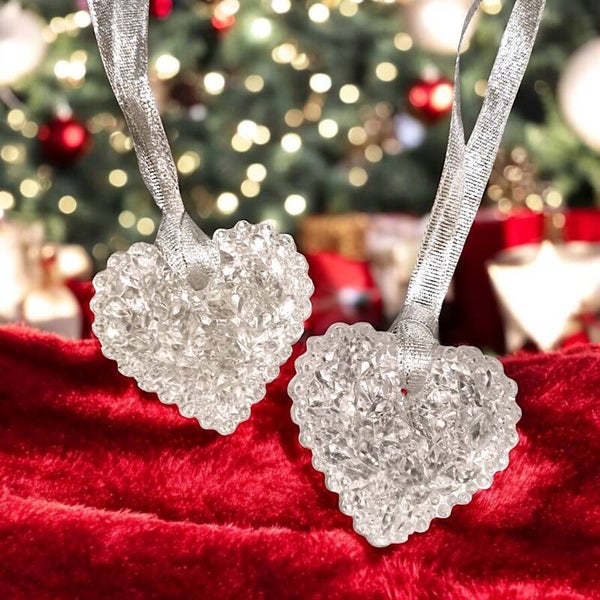 BOULES DE NOËL CŒURS GIVRÉS