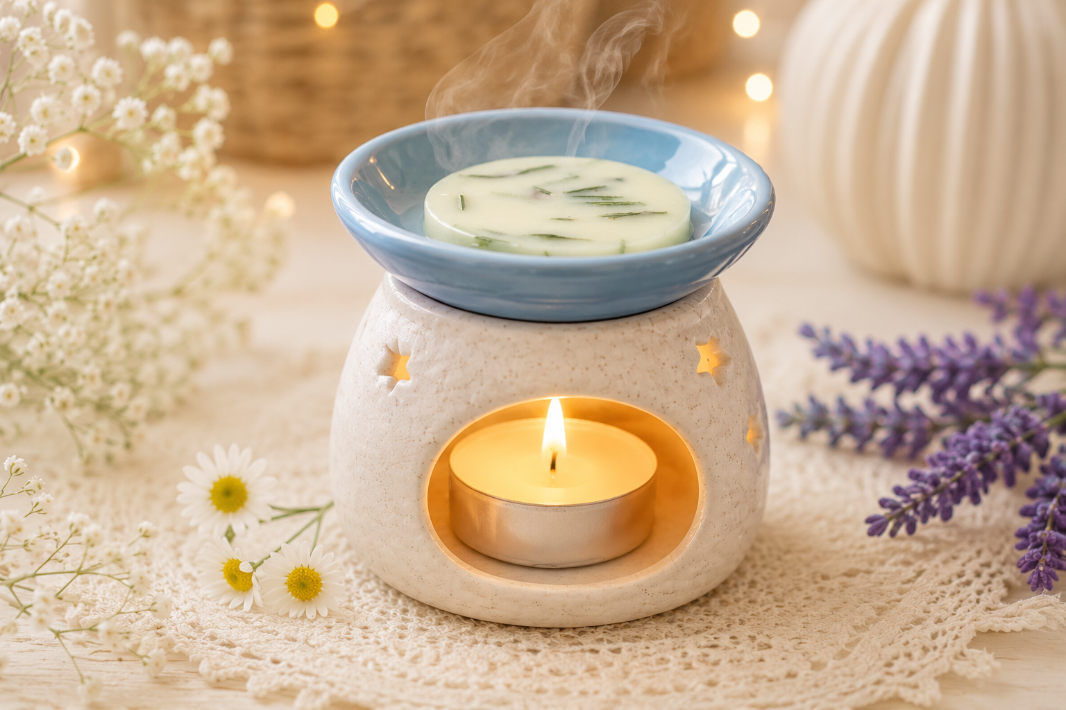 Fondant parfumé en train de fondre dans un brûle-parfum