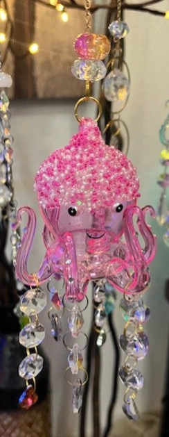 Pink Glass Octopus Sun catcher