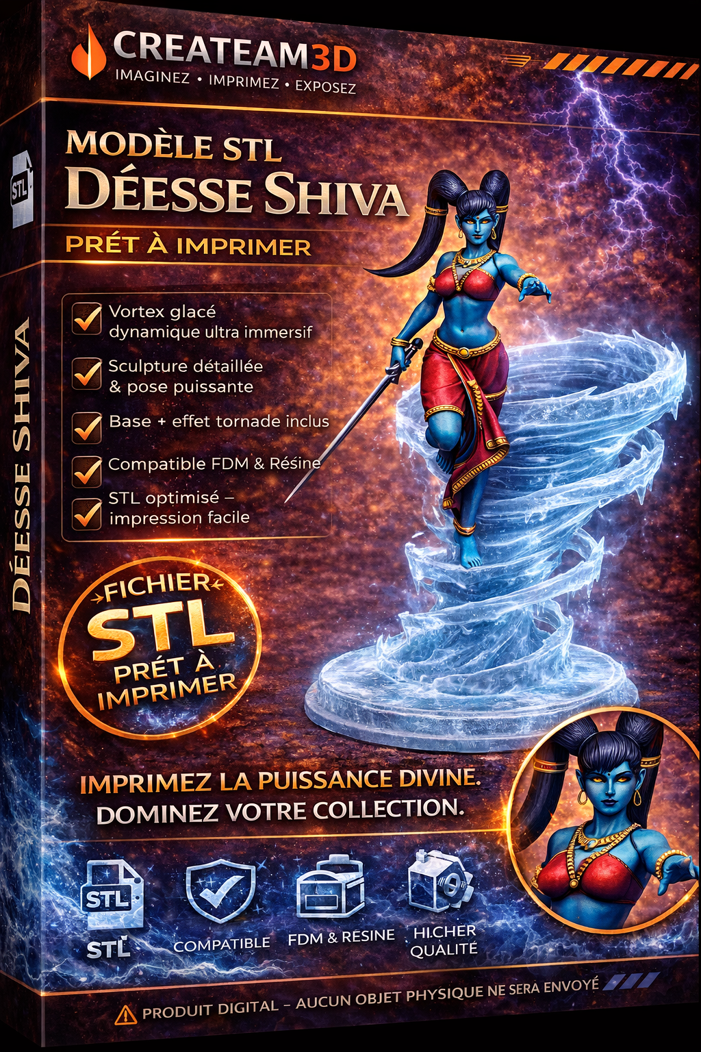 Déesse shiva socle et VORTEX glacée - Fichier STL