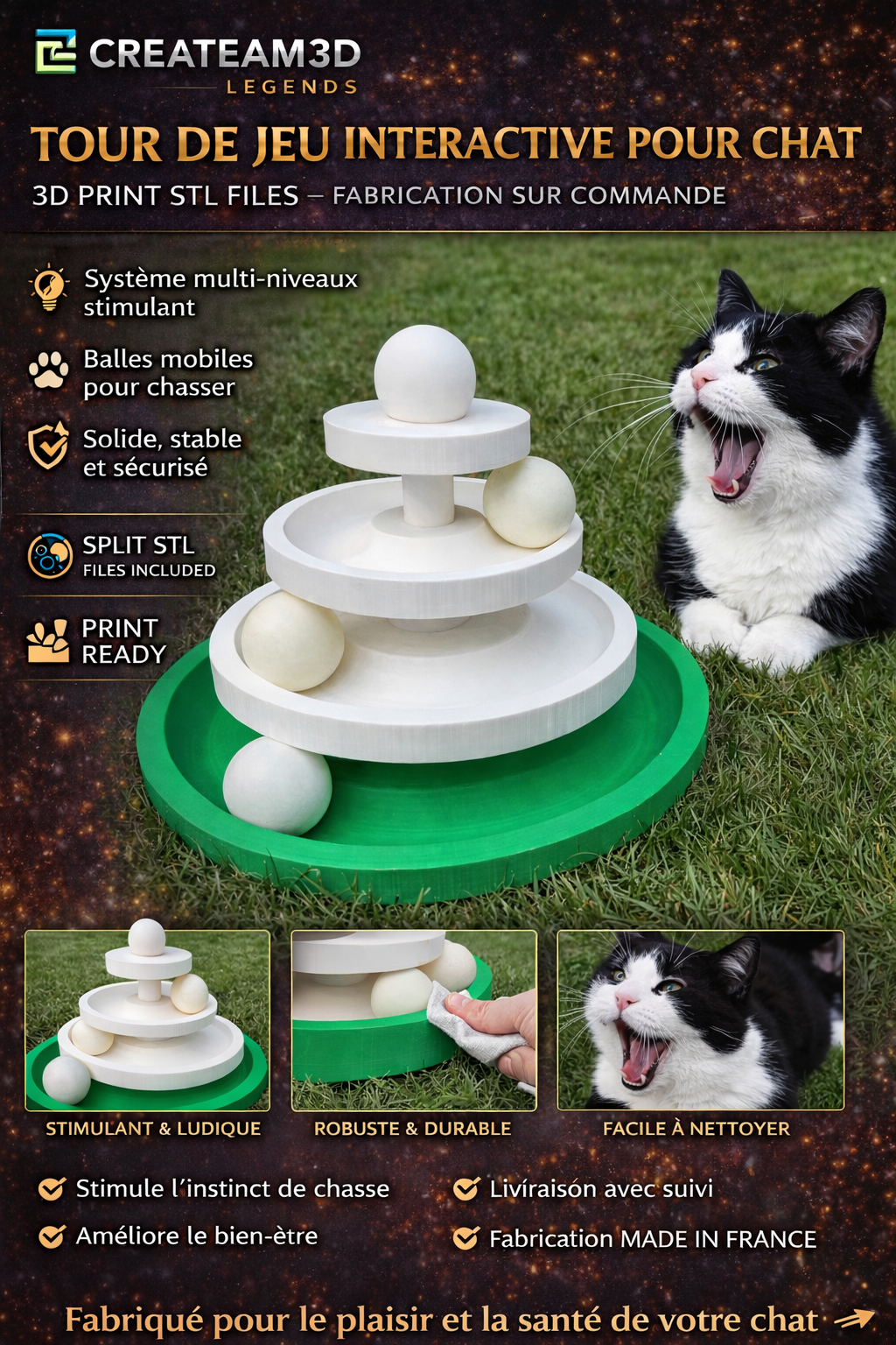Tour de Jeu Interactive pour Chat – Stimulation & Amusement (Fabrication sur commande)