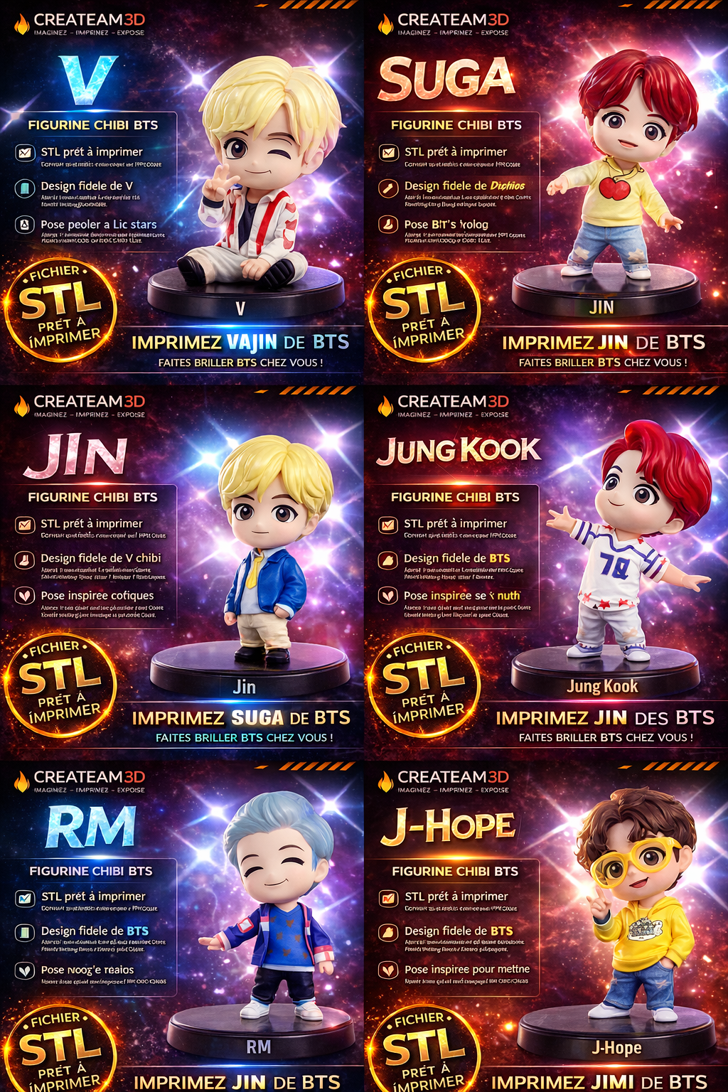 Pack Figurines Chibi BTS – Fichier STL