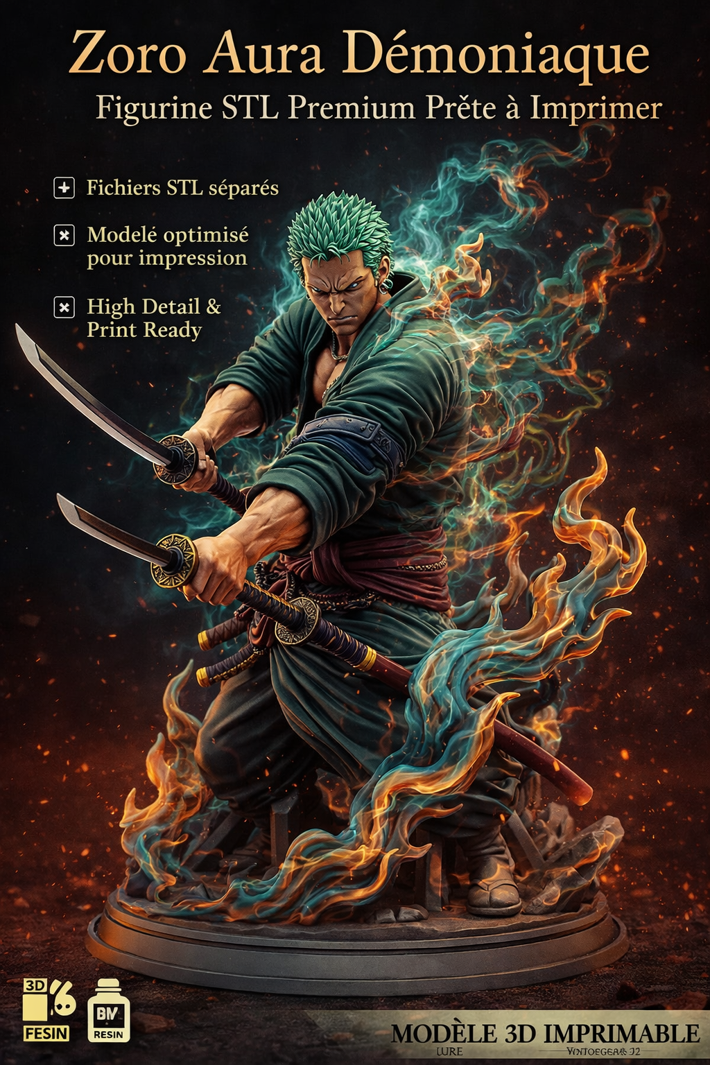 Roronoa Zoro aura énergetique INEDIT !!! Fichier STL