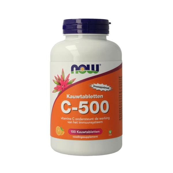 NOW kauwtabletten c-500 sinaasappelsmaak