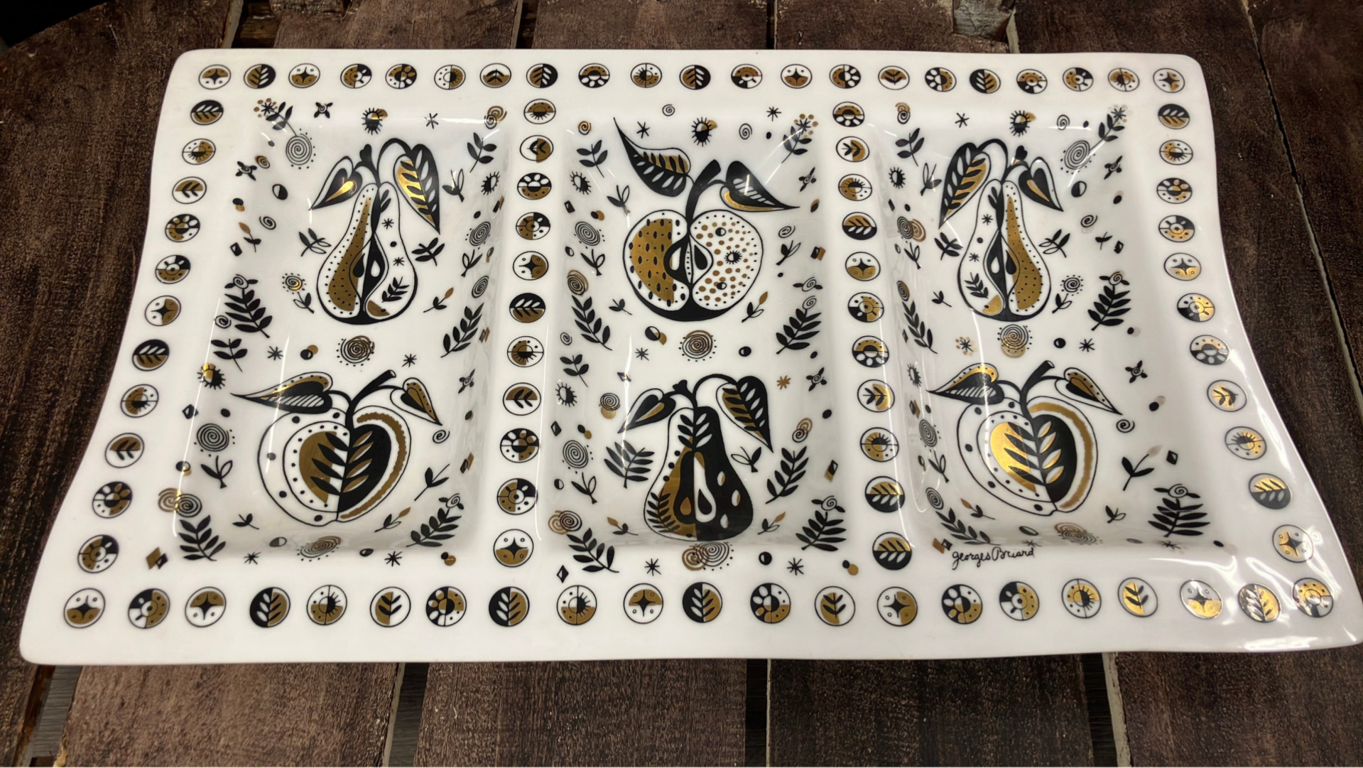 Vintage George Briard 'Forbidden Fruit' Divided Glass Tray