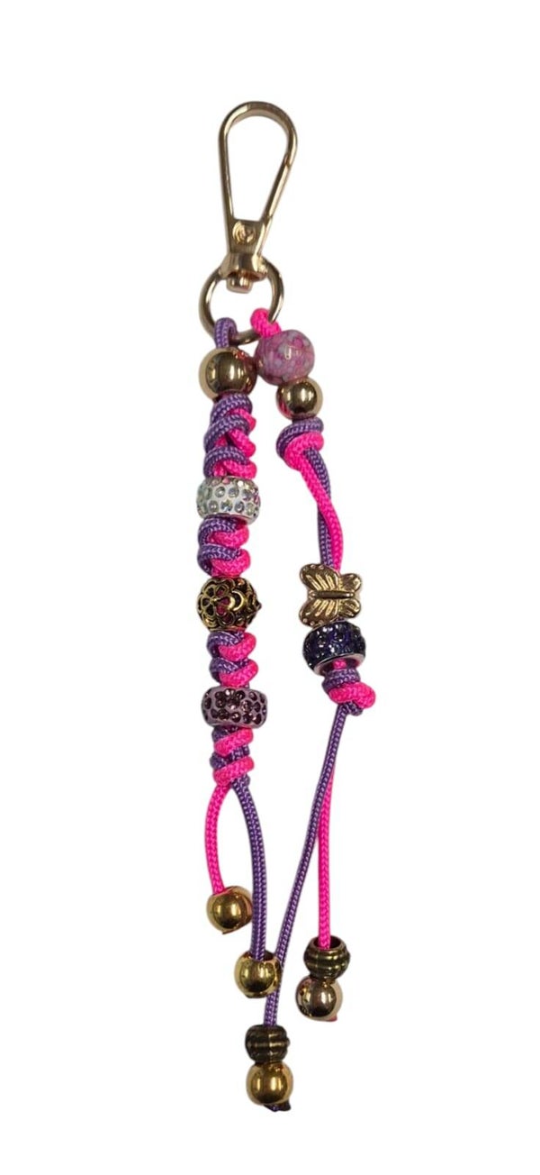 Tassenhanger Lila met Neon roze gemengd