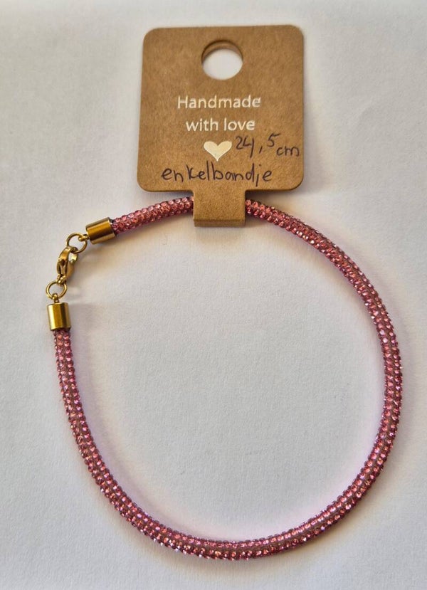 Enkelbandje Roze Strass