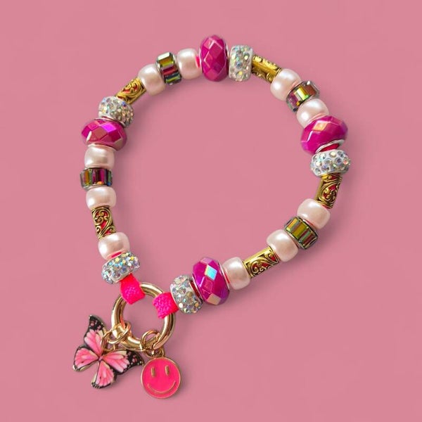 ibiza armband style goud, Fuchsia