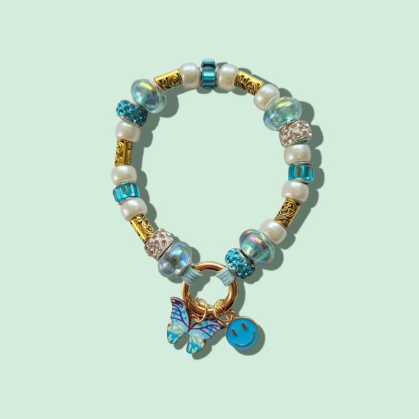 Ibiza armband style goud, Turquoise